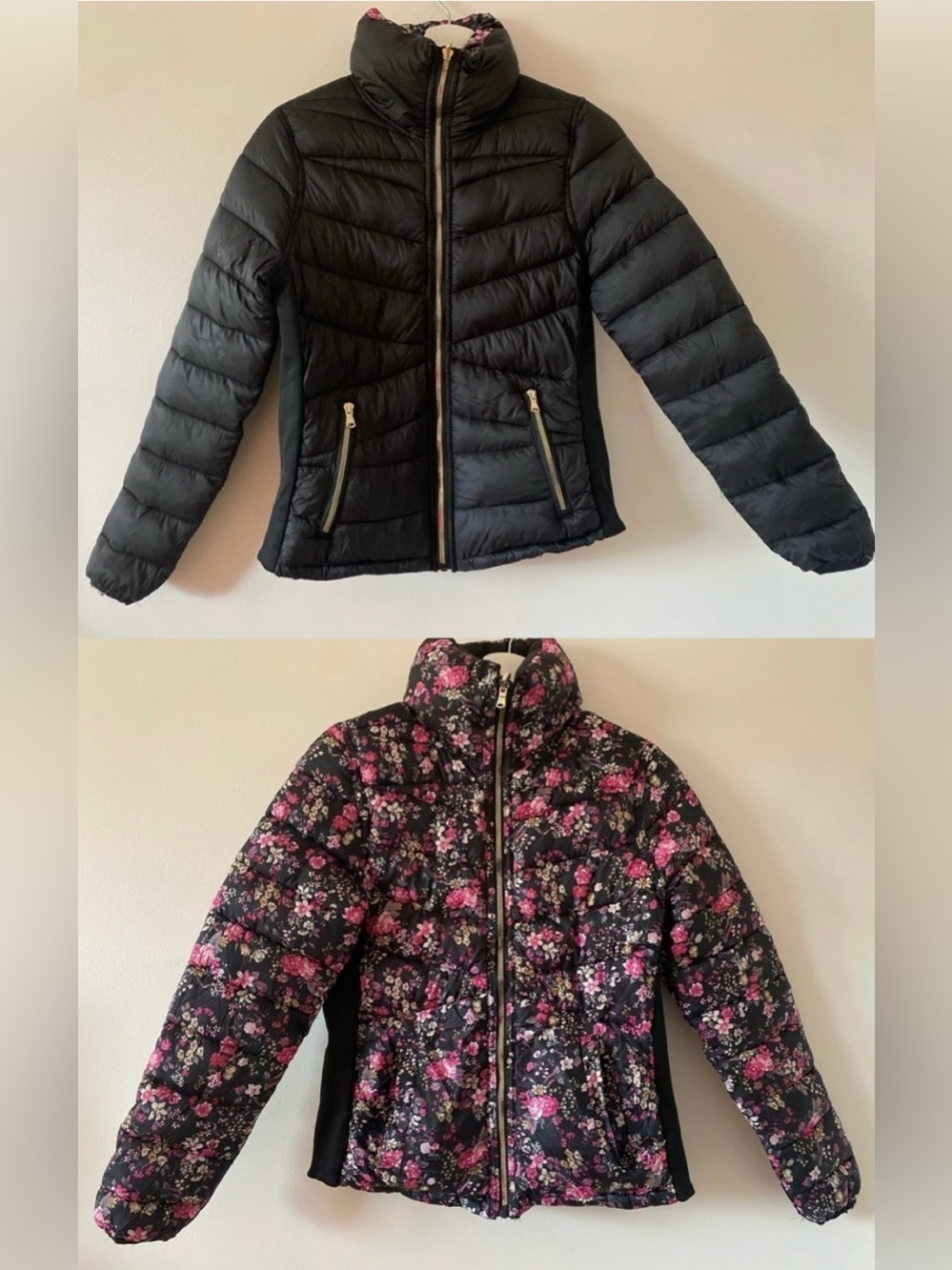 Womens Reversible Black & Floral Puffer Jacket